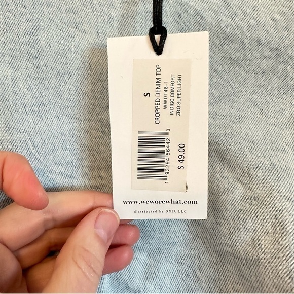 NWT WeWoreWhat cropped denim top ruffle peasant sleeve crop blouse women’s small - Picture 5 of 8